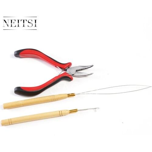 Neitsi Bent Nose Needle Plier and Micro Pulling Needle and Loop Threader 3pcs/set For Hair Extensions
