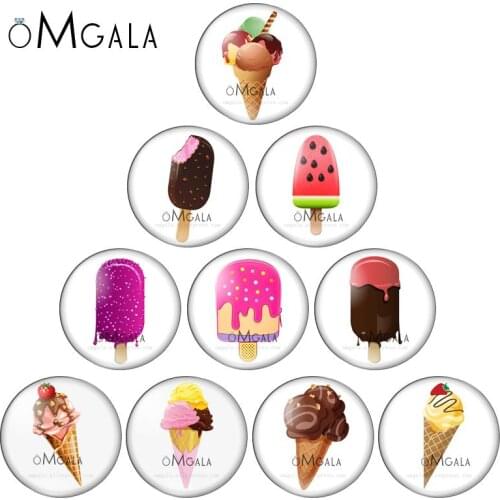New Summer ice cream drawings 10pcs 12mm/18mm/20mm/25mm Round photo glass cabochon demo flat back Making findings