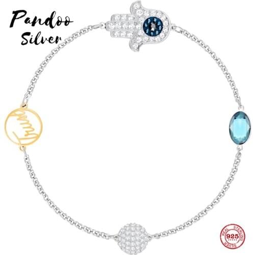 PANDOO Fashion Charm Pure 925 Silver Original 1:1 Copy, Lucky Hand Letter Fashion Wild Bracelet Female Luxury Jewelry Gifts