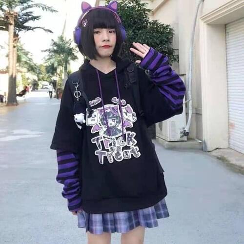 Casual Cartoon Hip Hop Original Long Sleeve Cartoon Hoodie Autumn Loose and Large Retro College Style Womens Hoodie Sweatshirt