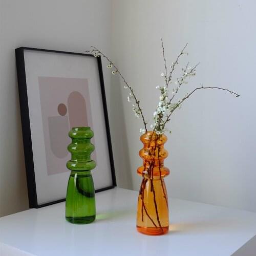 Ins Thread Transparent Colored Glass Vase Ornaments Ikebana Vase Flower Decoration with Vase Modern Home Decor Glass Vase