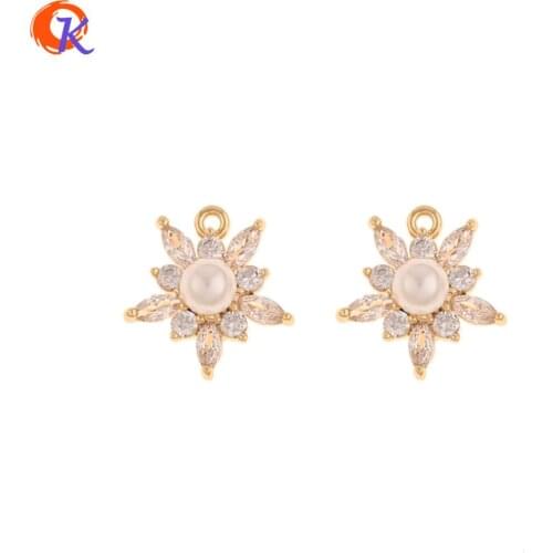 Cordial Design 20Pcs 13*13MM Jewelry Accessories/CZ Charms/Imitation Pearl/DIY/Genuine Gold Plating/Hand Made/Earring Findings