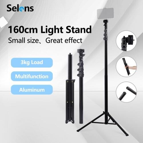 Selens 1.6m Aluminum Tripod with 1/4 Screw for Gopro Xiaomi Huawei Phone Live Photography Selfie Stand Flashes Softbox for Vlog
