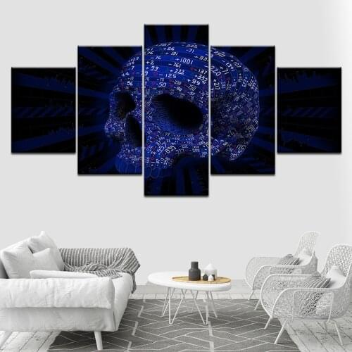 Blue skull with numbers 5 Piece HD Wallpapers Art Canvas Print modern Poster Modular art painting for living room Home Decor