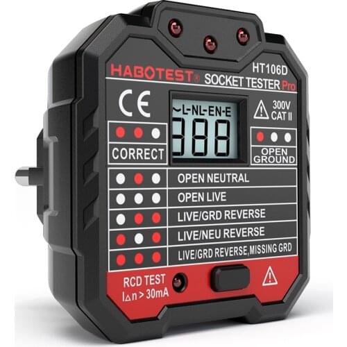 Habotest HT106 Socket Tester Voltage Test Socket Detector UK Plug Ground Zero Line Plug Polarity Phase Check