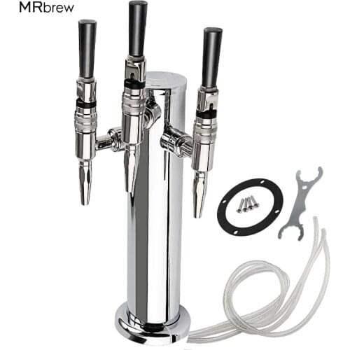 Homebrewing Silver Stainless Steel Triple Beer tower with three Nitrogen Nitro Tap Tri tap Draft Beer Column high quality for ba