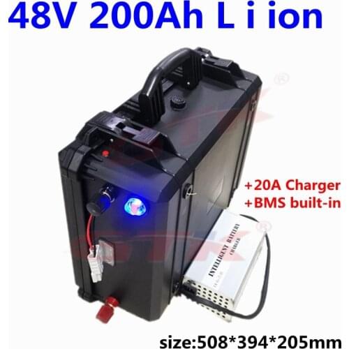 48V 200AH lithium battery pack waterproof lithium battery with bms for rv boat inverter ecooter solar golf cart + 20A Charger