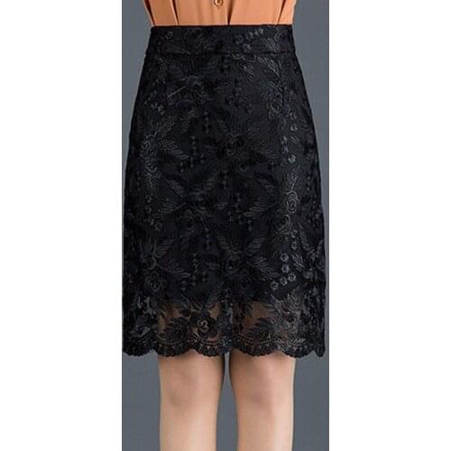 2020 Spring Summer Fashion Office Woman Slim Black Lace Pencil Skirt , Womens Female High Waisted Ruffled 4xl 3xl Skirts