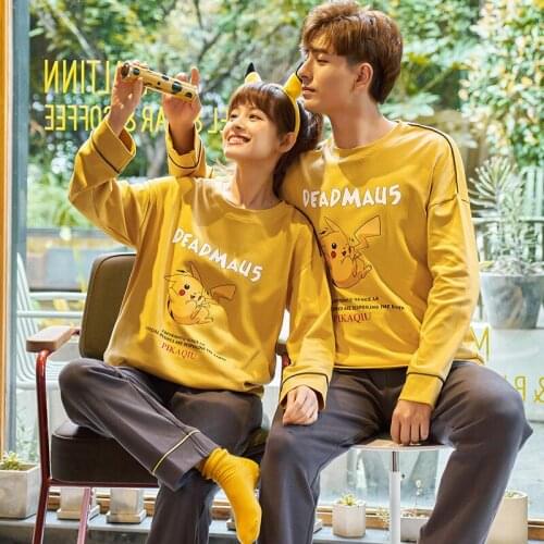 Womens Spring And Autumn Cotton Long Sleeve Cartoon Cute Large Size Loose Mens Or Womens Homewear set