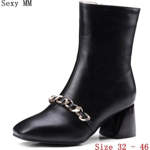 Spring Autumn Thick High Heel Women Mid-Calf Boots Shoes Woman Short Boots Plus Size 33 - 40 41 42 43 44 45 46