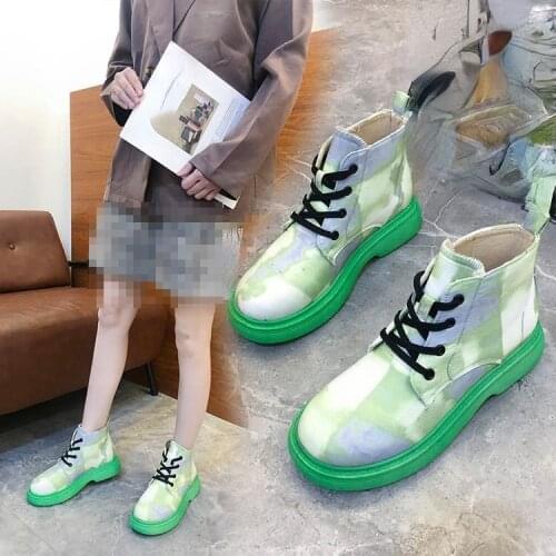 Womens boots fashion thick soled low heel medium tube motorcycle boots short boots casual printed womens shoes