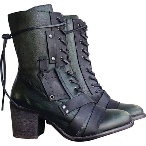 Womens Retro Comfy Chunky-heel Lace-up Boots Ultra-lightweight Non-slip Durable Womens Boots Waterproof Breatheable
