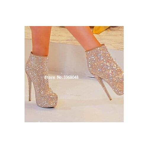 Women Luxury Rhinestone Round Toe Platform Boots Stilettos Heels Fringed T Stage Pumps Tassels Gold Sliver Botas Femmes 2019