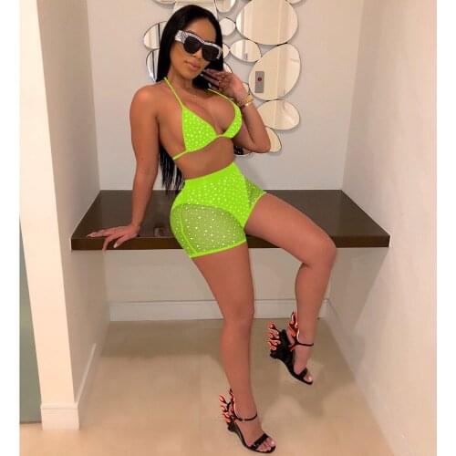 Women Swimsuit Two-piece Swimwear Set Bikini Tops and High Waist Swimming Shorts Summer Bathing Suit Beachwear