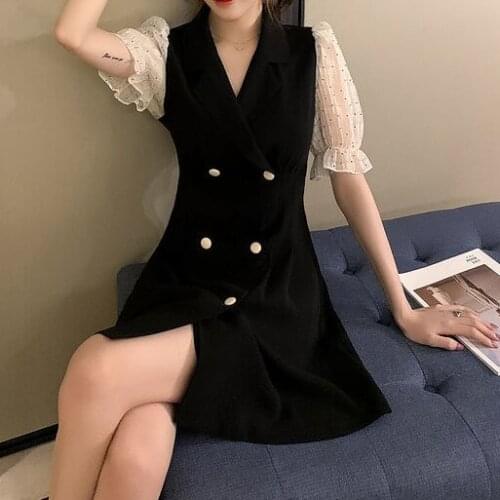 Plus size womens summer 2021 new fat mm Hepburn style little black dress fake two-piece belly-covering dress