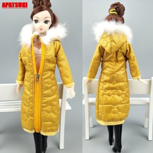 Yellow Winter Fashion Warm Long Coat for Barbie Doll Outfit Clothes For 1/6 BJD Dollhouse Accessories Kid Toy Best Gift for Girl