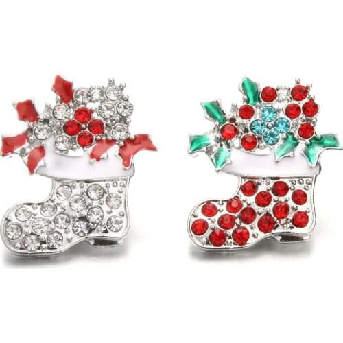 10pcs/lot Silver color Snap Jewelry Rhinestone Christmas Stockings Snap Button for 18mm Snap Bracelet Necklace Christmas Gift
