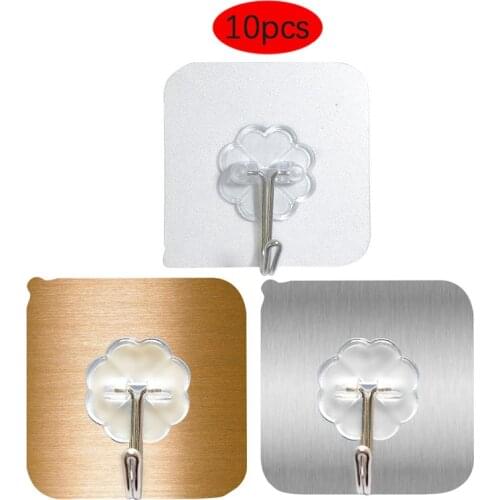 10pcs Transparent Wall Hooks Strong Self Adhesive Door Hook Hangers Towel Bath Ceiling Hanger Organizer for Bathroom Kitchen