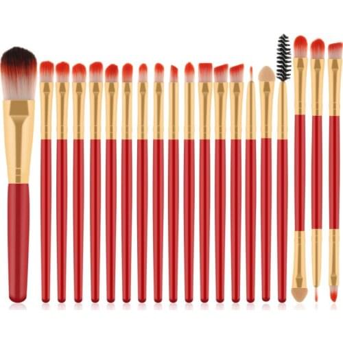 20Pcs Red Gold Wooden Handle Brown Gold Tube Eye Makeup Brush Set Blooming Outline Tool To Create A Refined Look #LR1