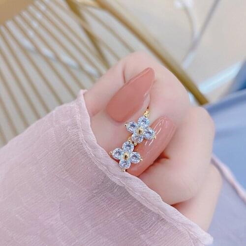 2021 New Arrival Delicate Jewelry 14K Real Gold Plated Flower Crystal Stud Earrings Cubic Zircon Earrings