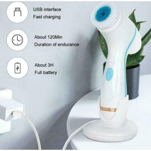 3 In 1 Electric Silicone Rotating Face Brush Ultrasonic Facial Cleansing Brush Deep Cleaning Skin Exfoliation Facial Massager
