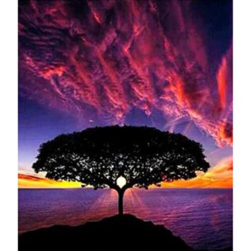 5D DIY Diamond Painting Square/Round Diamond Sunset Landscape Tree Beautiful Scenery Picture Landscape Painting Cross Gift TX618