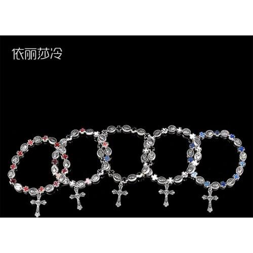 Beaded Handmade Jesus Cross Bracelet, St. Mary Center St. Catholic Icon Cross Bracelet, Catholic Rosary Bracelet