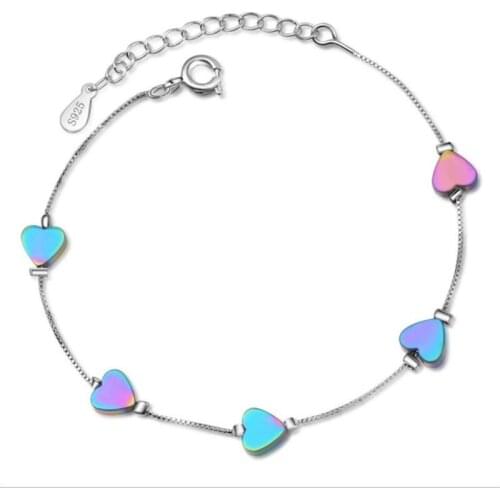 TJP Charm Silver 925 Bracelets For Women Jewelry Fashion Color Stone Heart Bracelets Girl Birthday Gift Lover Accessories Trendy