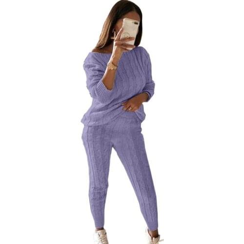 Pant Suits Women Autumn Winter Leisure elegance Two Piece Set Knit Outfit Sweater Jumper Pants Trousers Womens Clothing 2021