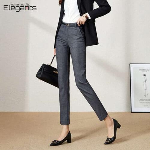 Black and Grey Color Pants for Women Office Lady Business Work Wear Formal Trousers Fashion 2021 Autumn Winter Pencil Pants XXL