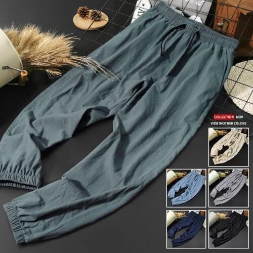 KKSKY New Spring Mens Cotton Linen Pants Casual Men Joggers Sweatpants Fashion Mens Clothing Streetwear Trousers Homme 6-Colors