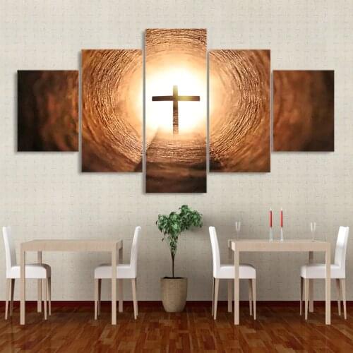 Decor Pictures Frame Wall Art Kitchen Restaurant 5 Pieces Glowing Jesus Crosses Living Room HD Printed Posters Canvas Painting