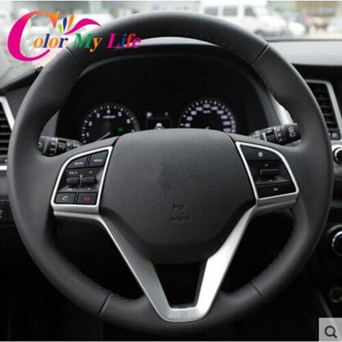 Color My Life ABS Chrome Car Steering Wheel Decorative Cover Trim Stickers for Hyundai New Tucson 2015 2016 2017 Accessories
