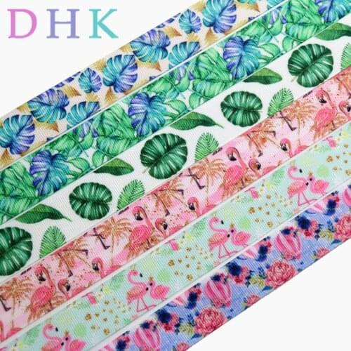 DHK 7/8'' 10yards tropical leaf flamingo balloon printed grosgrain Ribbon Accessory hairbow headwear decoration Wholesale B1692