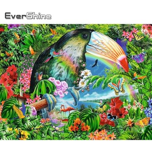 Evershine Diamond Painting Parrot 5D Diamond Embroidery Forest Mosaic Animal DIY Cross Stitch Kit Rhinestone Art Home Decor Gift