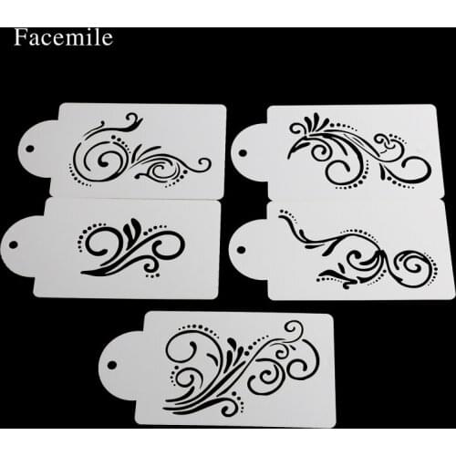 Facemile 5PCS/Set Flowers Fondant Decorating Cake Stencil Kitchen Cupcake Decoration Template Mold Baking Tools For Cakes