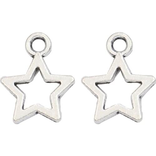 KJjewel Antique Silver Plated Vantage Star Charms Pendants Jewelry Accessories Jewelry Making Handmade 12x9mm