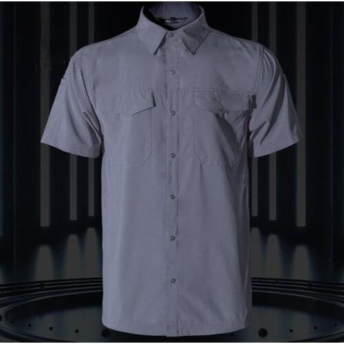 Summer Quick Dry Short Sleeve Army Fan Tactical Shirt Mens Thin Breathable Lapel Cargo Shirts Tops Outdoor Hiking Military Shirt