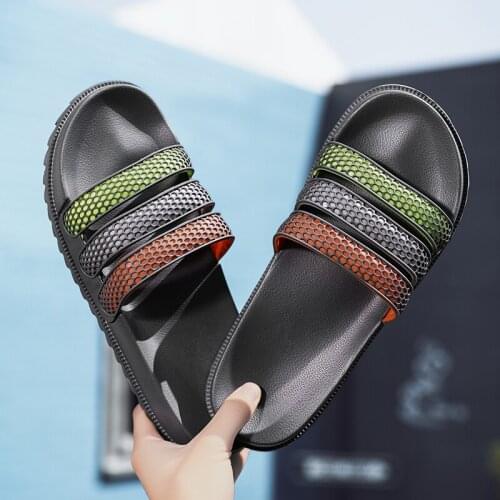 Fashion Men Slippers Shoes PU Leather Soft Footwear Fashion Male Water Shoes Slides Outdoor Flip Flops Rubber Flat Beach Sandals