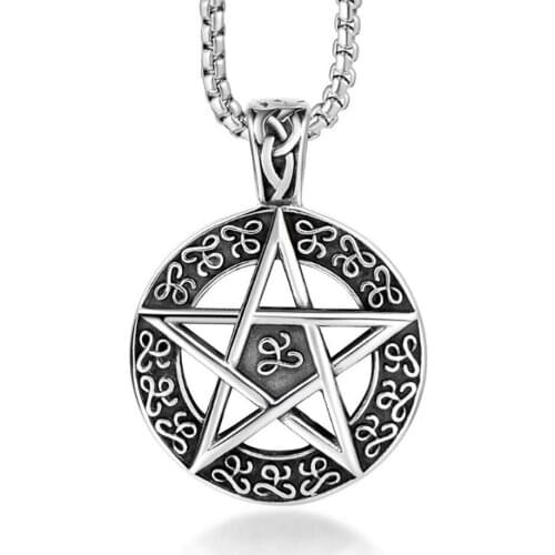 Stainless Steel Vintage Star of David Pendant Necklace Round Israel Necklaces Gift For Him with Chain