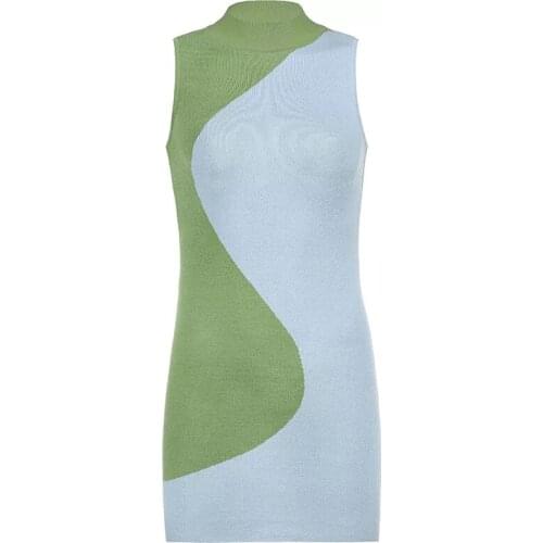 2021Net celebrity new stitching contrast color and thin package hip skirt women