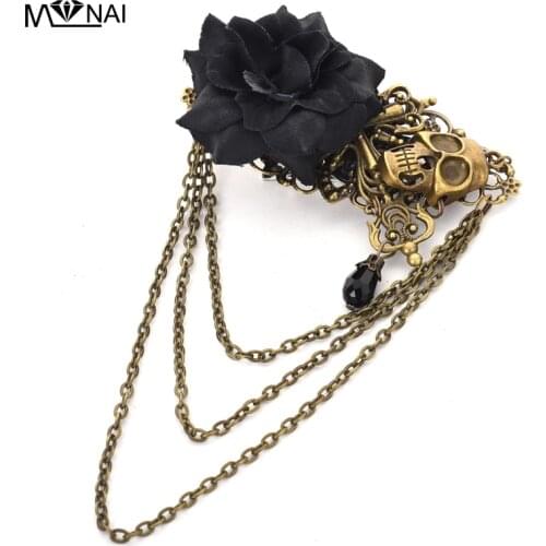 New Costume accessories Skull Rose Hairpin/Brooch Gothic Steampunk Hair Clip Handmade Vintage Girls Accessories