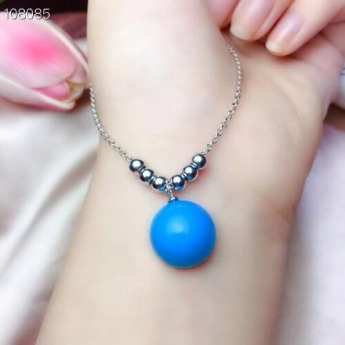 New style blue Turquoise gemstone necklace for women ornament round ovaer rectangle shape gem real 925 silver summer date gift