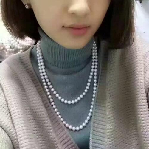 7-8 mm real natural south sea white pearl necklace 38 " 14 K gold