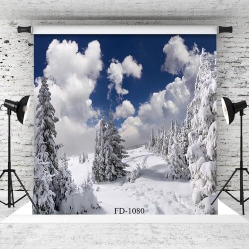 Cloudy Snowy Woods Photographic Background For Photo Booth Children Kids Baby Vinyl Cloth Printed Photo Backdrop Photophone