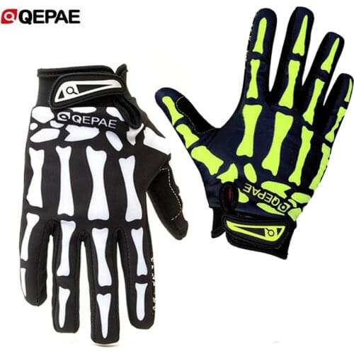 Qeqae Full Finger Skull Gloves Skeleton Pattern Bicycle Cycling Motorcycle Motorbike Racing Riding Gloves Bike Riding Mitten