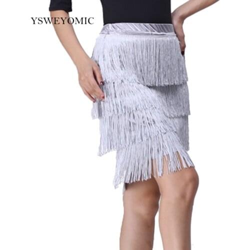 Women Latin Dance Dress Skirt Sexy Lady 4 layes Fringed Tassel Skirt Sliver Black Samba Tango Red Black Dress Dance Skirt
