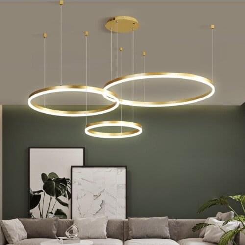 2019 New Eye protection pendant light Nordic Circle Rings Pendant Lamp Acrylic Hanging lamp Indoor lighting AC220V Gold Brown