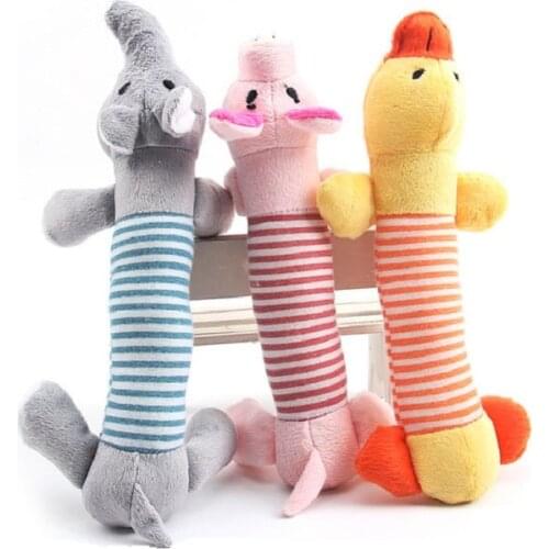 Popular Pet Funny Fleece Durability Plush Dog Cat Toys Squeak Chew Sound Toy Fit for All Pets Elephant Duck Pig Plush Toys
