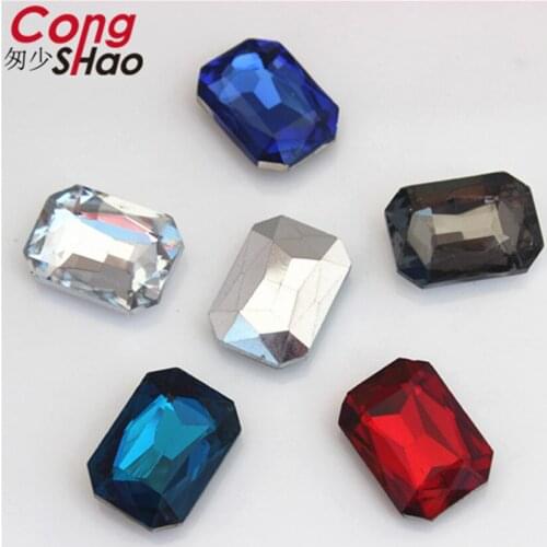 Cong Shao 50Pcs 13*18mm Clorful Crystals Octagon Rhinestones Pointback Stones and Glass for Wedding Crafts DIY Accessories CS146